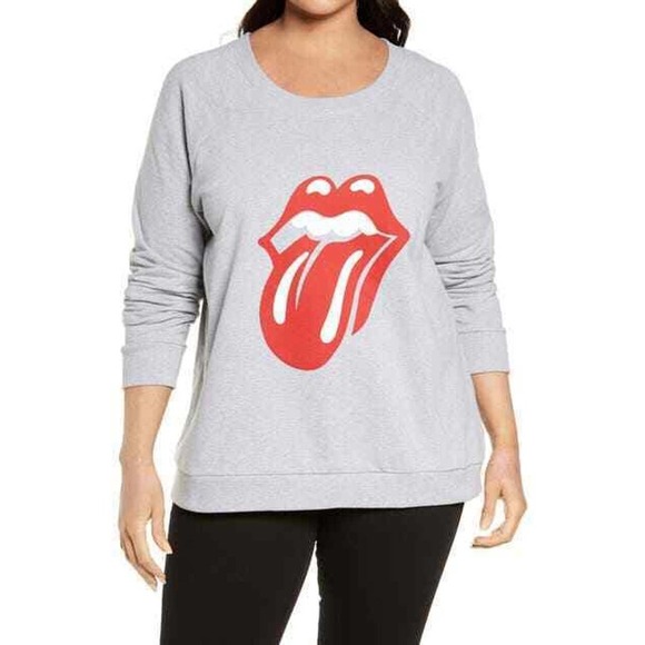 Treasure & Bond Tops - Treasure & Bond Womens Gray Graphic Rolling Stones Pullover Sweatshirt Size XS